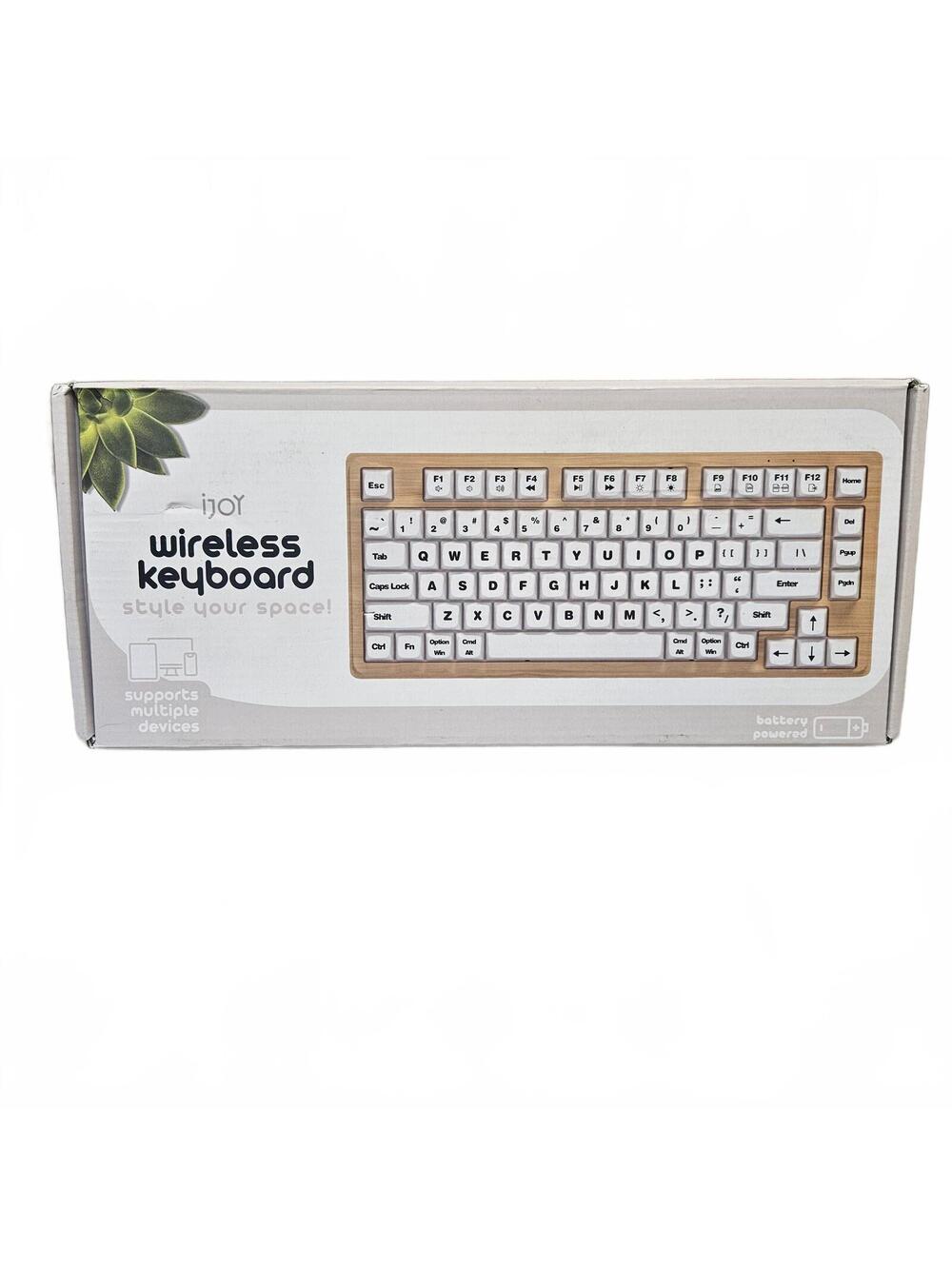 New iJoy Wireless Keyboard with Wood-Style Frame, White Keys